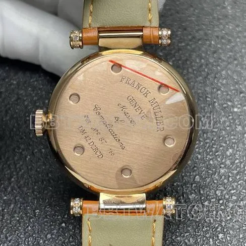 watch frank mill quartz ABF factory black dial gold diamond bezel orange leather braceletfront live photo