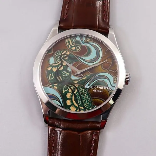 Super clonePatek Philippe5077P-102 watch Bhutanese six-color fabric micro-painted enamel front view