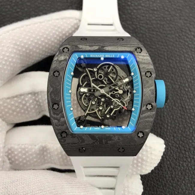 ZF Factorytop-tier watch Richard Mille men's black dial white rubber strap limited edition mechanical watch front view