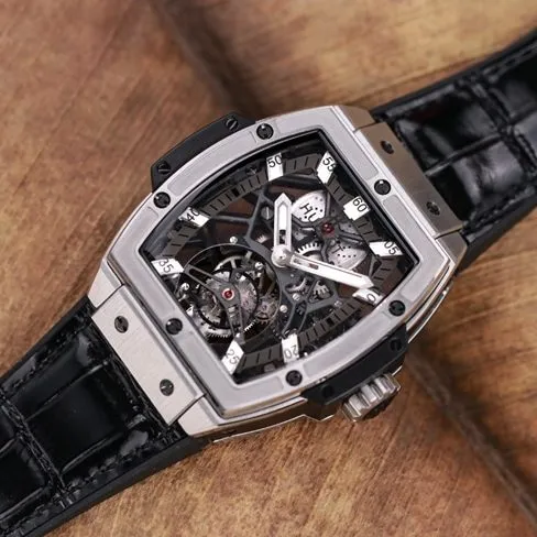 Hublot high-quality watch men's black dial black belt manual winding tourbillonMASTERPIECE series mechanical leather strap watch movement picture