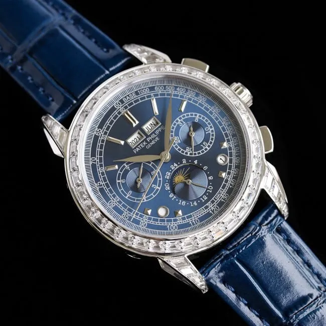 PFF factory top-tier replicaPatek Philippe super complex function chronograph series men's blue dial blue belt mechanical watch movement picture