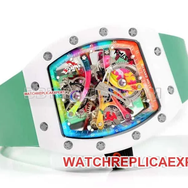 Richard Mille men's graffiti tourbillon green rubber RM 68-01braceletlive photos