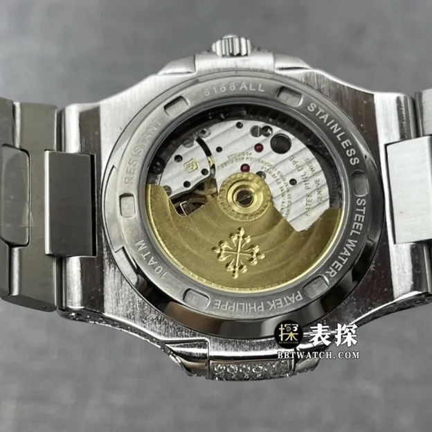 Patek Philippe watch men's Nautilus full diamond steel bracelet model pictures and prices caseback live photo
