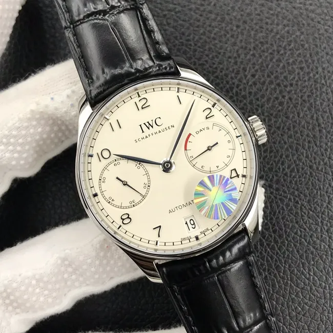 YL factory IWC top watch automatic mechanical men's white dial Portuguese seven leather strap watch front view