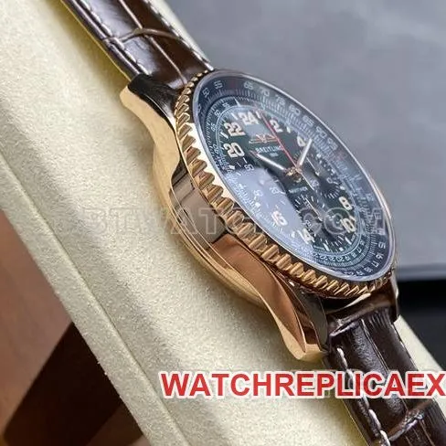 1:1replica watch BLS factory green black dialBreitling aviation chronographrose goldleather strap caseback live photo