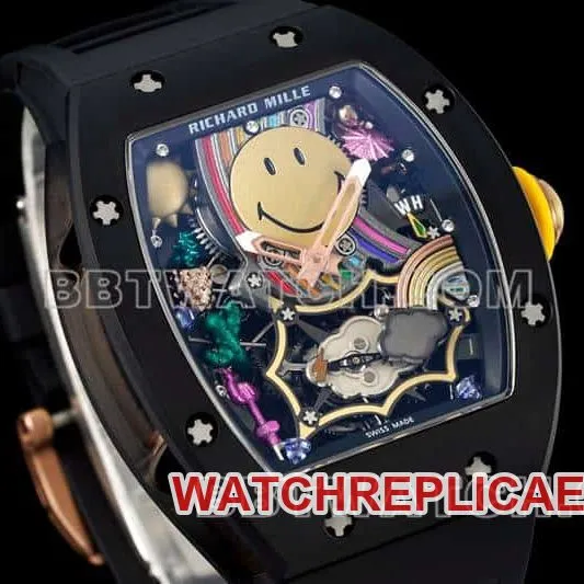 Richard Mille men's smiley tourbillon black shell black rubber RM 88front live photo