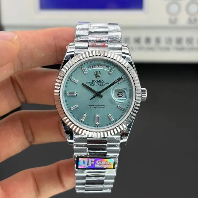 top-tier watch Day-DateQF factory Rolex ice blue dial 40mm front live photo