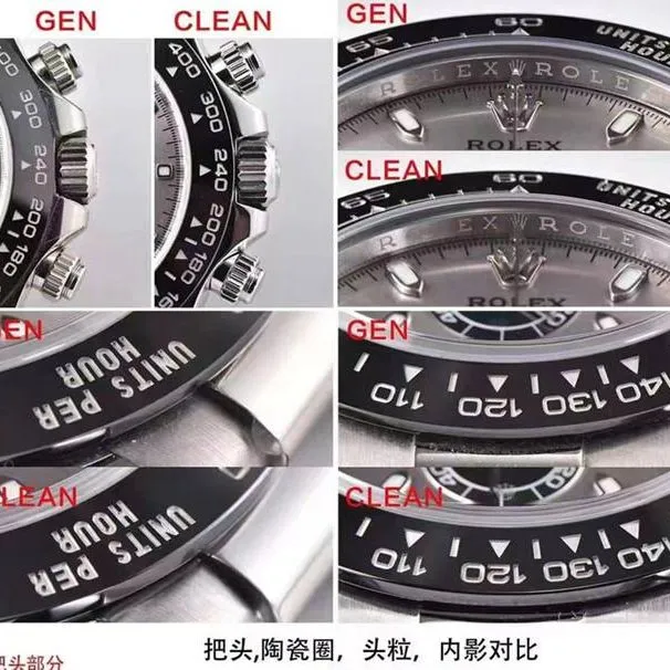 C Factory Gray Daytona Real vs. Fake Comparison Review: Rolex Top Watch Case and Bottom Comparison Chart