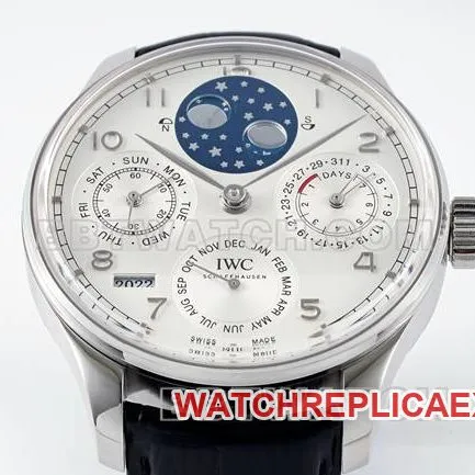 1:1replica watch APS factory Portugal IWC perpetual calendar white dial black braceletcaseback live photo