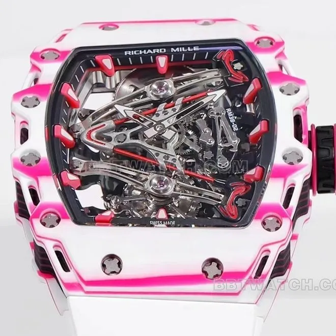 Richard Mille men's top-tier 1:1high-quality white rubber style RM 38-02caseback live photo