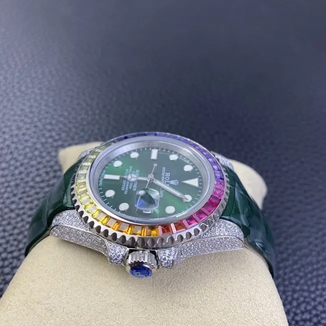 Rolextop-tier watch men's green dial green strap fully automatic movementleather strap watch movement picture