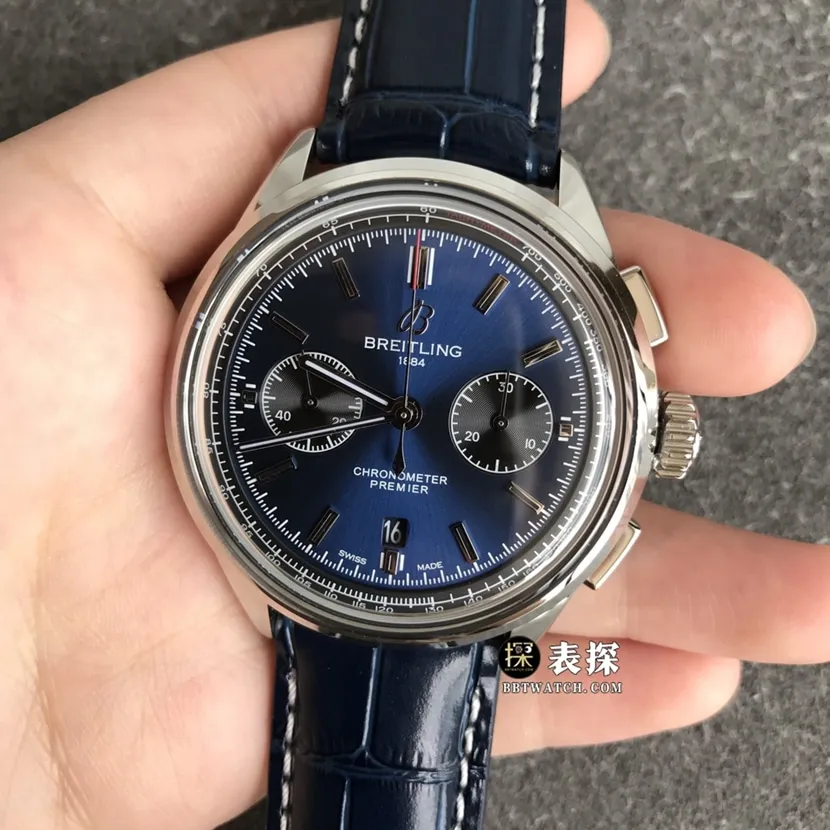 Breitling B01chronograph1:1top-tier watch men's dark blue dialleather strap model pictures and prices braceletlive photos