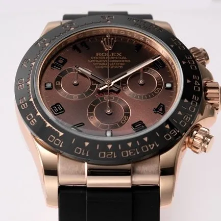 top-tier replicaRolex men's black dialrubber strap popular Cosmograph Daytona automatic movement watch side view