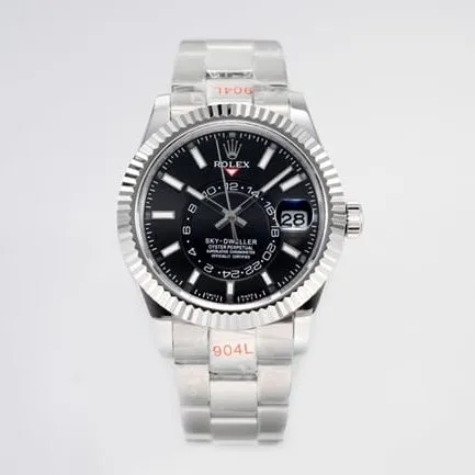 Top Rolex men's watch, black dial, steel strap, Sky-Dweller series, fully automatic mechanical watch, case back image