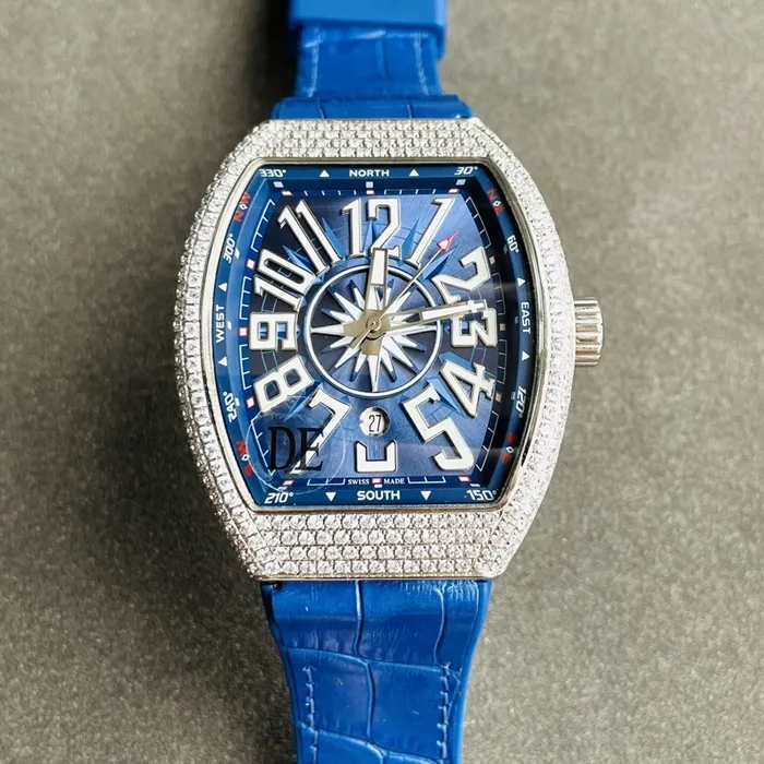 top-tier watch Frank Muller men's blue dialV45 SC DT series full automatic movement watch back cover picture