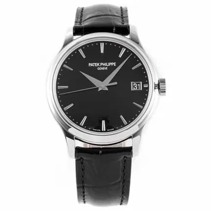 ZF Factorytop-tier watch Patek Philippe men's black dial black belt classic series V3 version mechanical leather strap watch front view