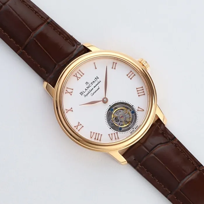 Top-tier watch Blancpain men's white dial Art Master series leather strap watch back cover picture