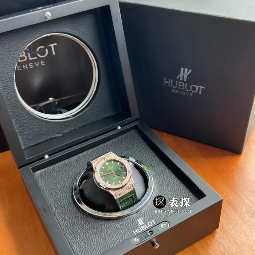 Classic fusion Hublot1:1replica watch green sun pattern dial diamond leather strap model bracelet picture