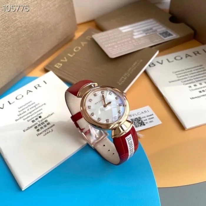 top-tier watch Bvlgari women's white dialquartzleather strap watch side view