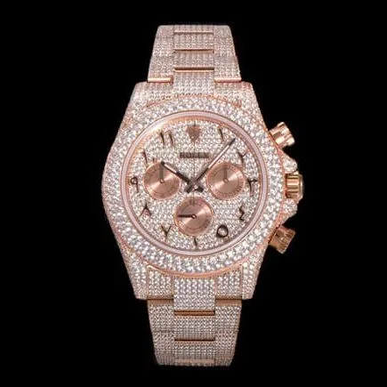 Top Rolex Cosmograph Daytona Full Diamond 40 series men's gold dial gold band mechanical watch buckle image
