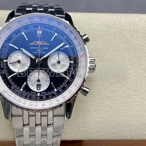 top-tier watch BreitlingBLS factory aviation chronographblack dialsteel bracelet caseback live photo