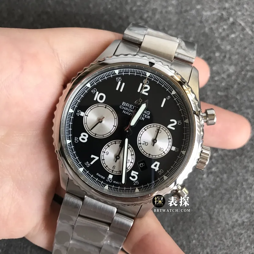 BL factory Breitling Legend Aviation top-tier watch men's black panda dial steel bracelet model pictures and prices front live photo