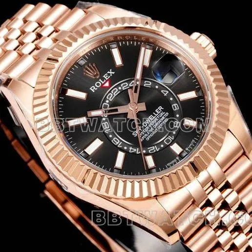 top-tier watch AR+ factory Rolex pilot black dial mechanical rose gold steel bracelet weight live photos