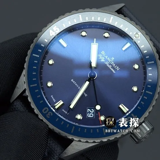 GF FactoryBlancpain Fifty Fathoms top-tier watch men's blue dialleather strap model pictures and prices side live photo