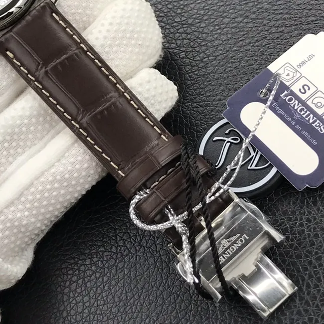 KL factory top-tier watch Longines automatic movement famous series dial brown belt leather strap watch front view