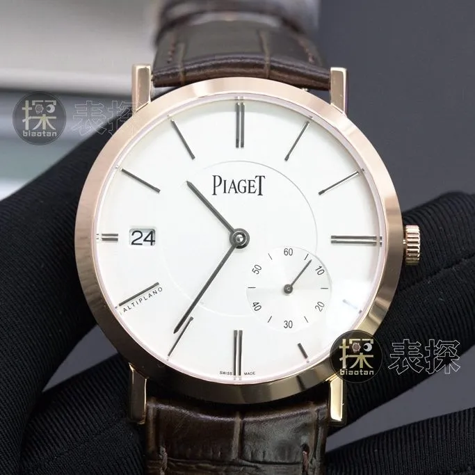 TW factory Piaget watch 18Kchronographwhite dial brown leather bracelet front view