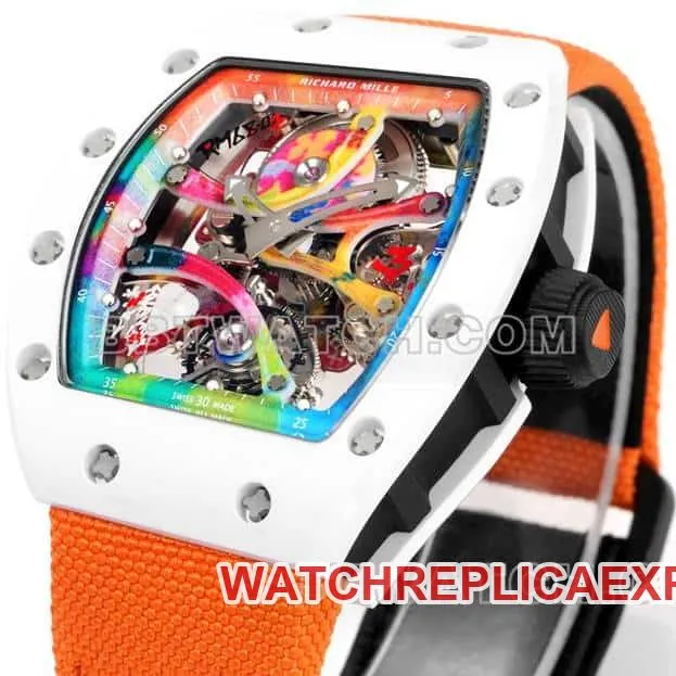 Richard Mille men's top-tier 1:1high-quality graffiti tourbillon orange leather model RM 68-01front live photo