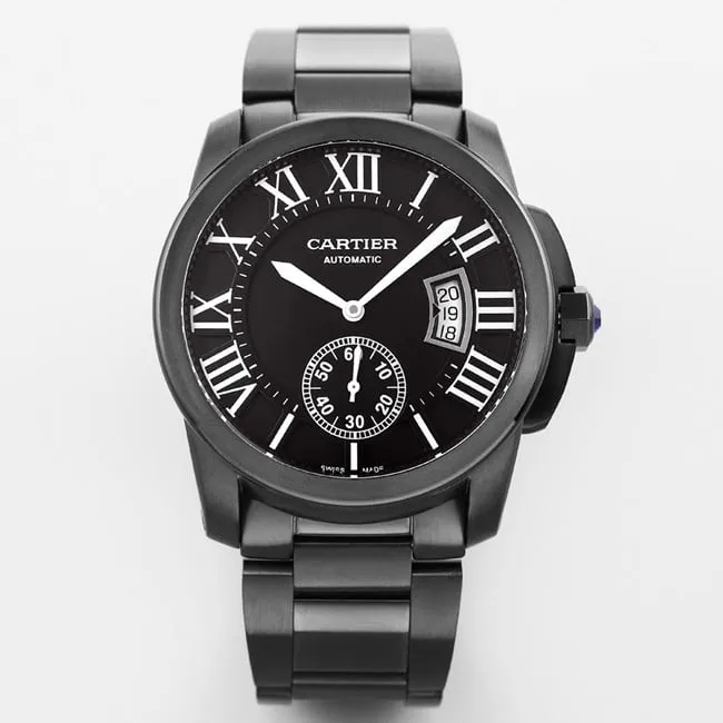Cartiertop-tier watch men's automatic movement Kalibo series black dialsteel bracelet watch detail shotsmovement picture
