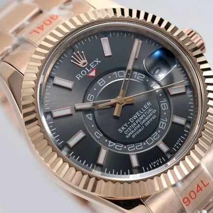 top-tier replicaRolex men's black dialrose gold with pilot series automatic movement watch front view