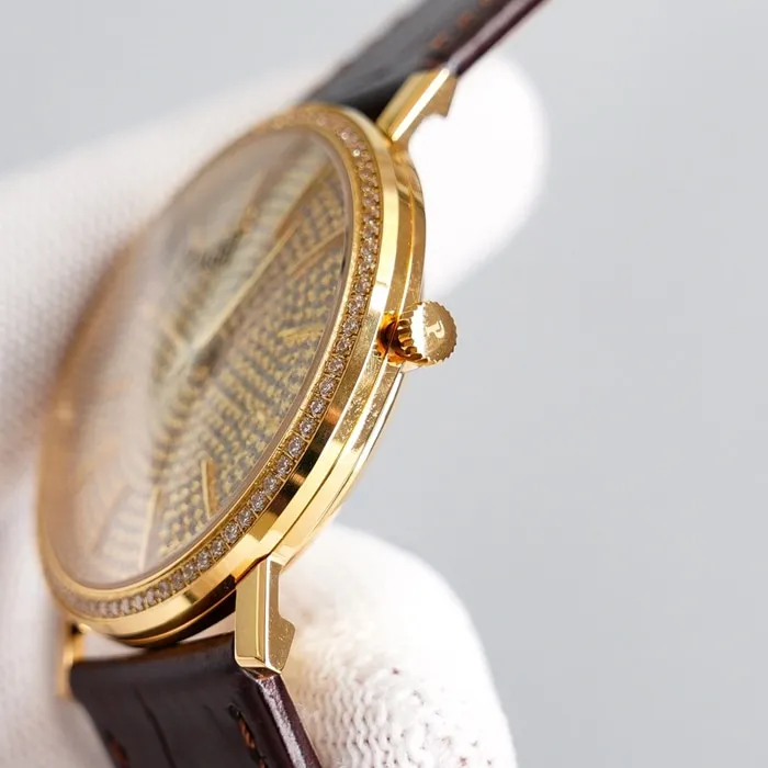Top-tier watch Piaget men's gold plate Altiplano series automatic movementleather strap watch front view