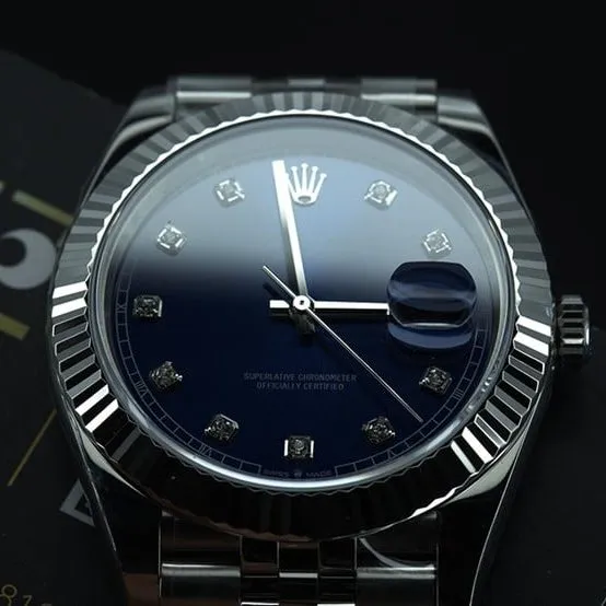 jvsRolex blue log watch tiger tooth ring