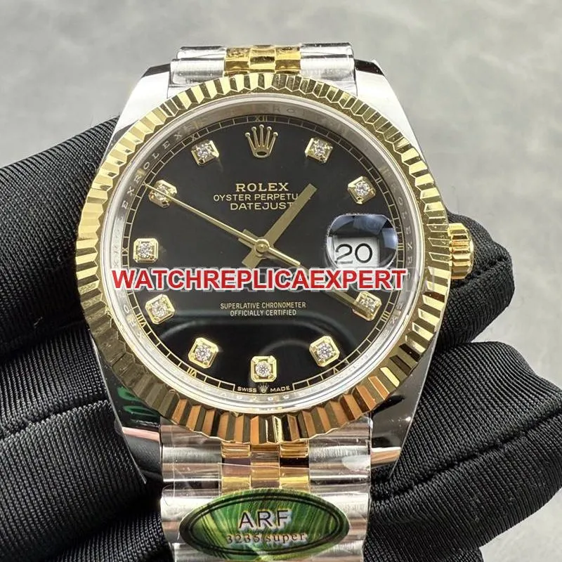 Rolex watch ARF Factory log 41mmblack dial3235 gold steel bracelet caseback live photo
