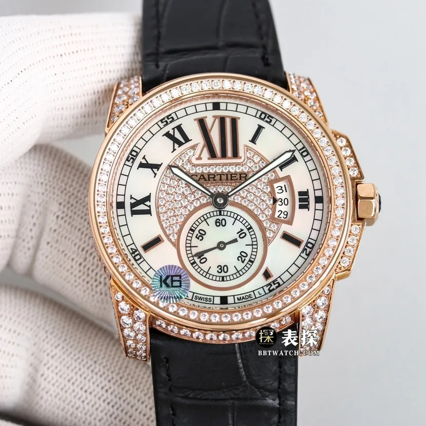 F5 factory CartierWF100015top-tier 1:1super watch men's silver gray plate rose gold diamond leather strap model pictures and prices front live photo
