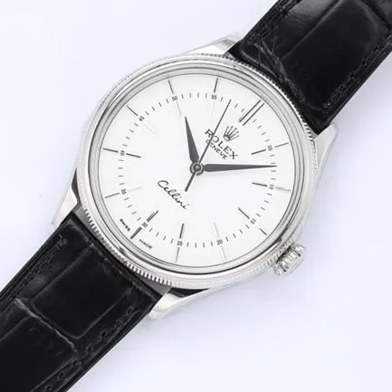 top-tierhigh-quality watch Rolex Cellini series men's white dial automatic movementleather strap watch front view