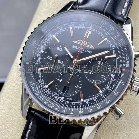 top-tier watch BLS factory aviation chronographBreitlingblack dialleather strap model braceletlive photos