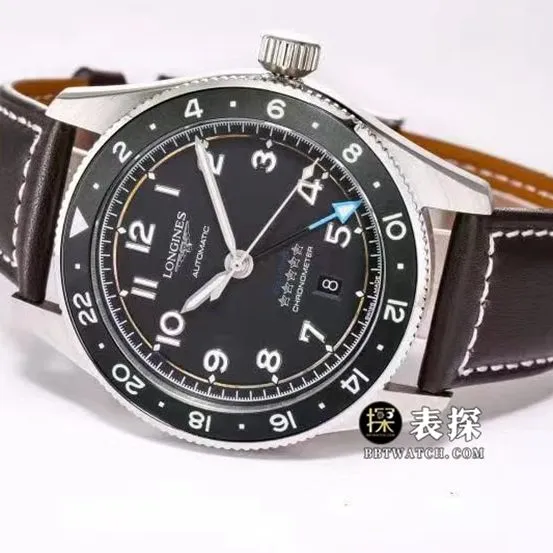 Sports Longines1:1replica watch black dialleather strap model L3.812.4.53.2side live photo