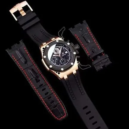 top-tier watch Audemars PiguetRoyal Oak offshore self-winding chronograph men's black dialrubber strap watch front view