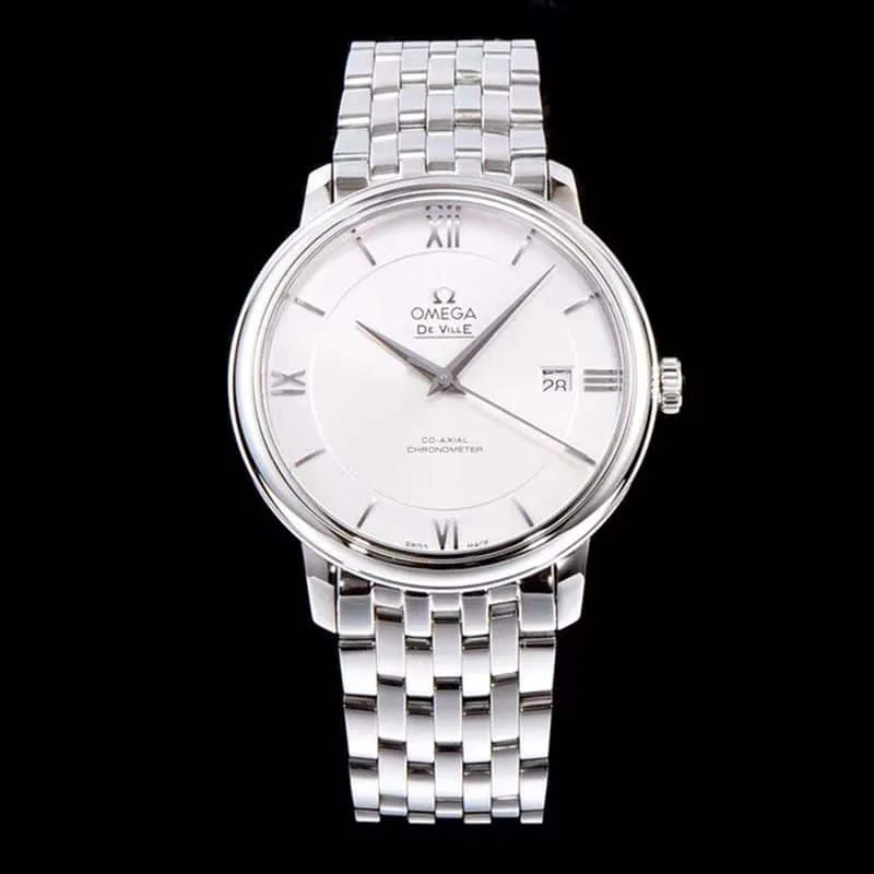 high-quality replicaOmega watch De Ville series men's mechanical ultra-thin watch white steel white face back cover picture