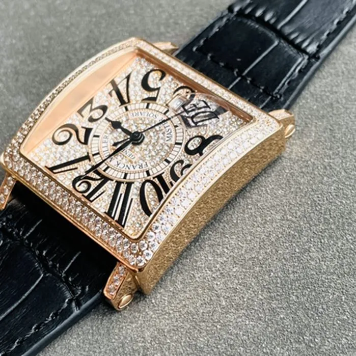 Top collectible watches Frankmuller Men's Gold Plate Full Star Series Belt Watch Front View