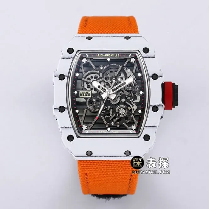 BBR RM 35-01Richard Mille1:1replica watch men's black dial orange Velcro braceletcaseback live photo