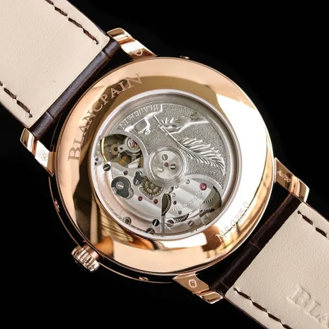Blancpain top watch classic 6654 moon phase display series men's white dial brown strap watch front view
