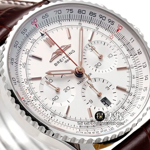 BLS aviation chronograph1Breitling1:1replica watch silver plate leather strap model AB0139211G1P1side live photo