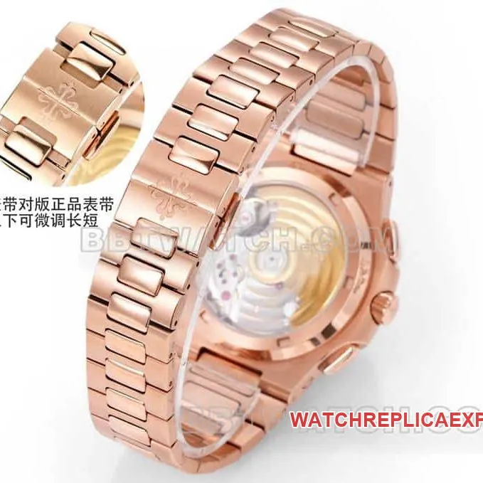 Sporty and elegant collectible watches P1 factory Patek Philippe blue plate rose gold mechanical steel belt models 5990 front real picture