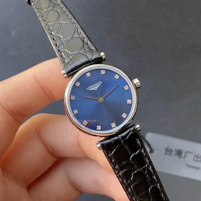 top-tier watch Longines couple watch blue dial black belt Jialan series leather strapquartz watch clasp picture