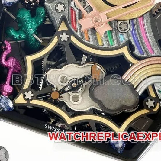 Richard Mille men's smiley tourbillon white shell yellow rubber RM 88side live photo