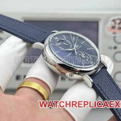 top-tier watch Portofino GR factory IWC blue dial blue leather strap model front live photo